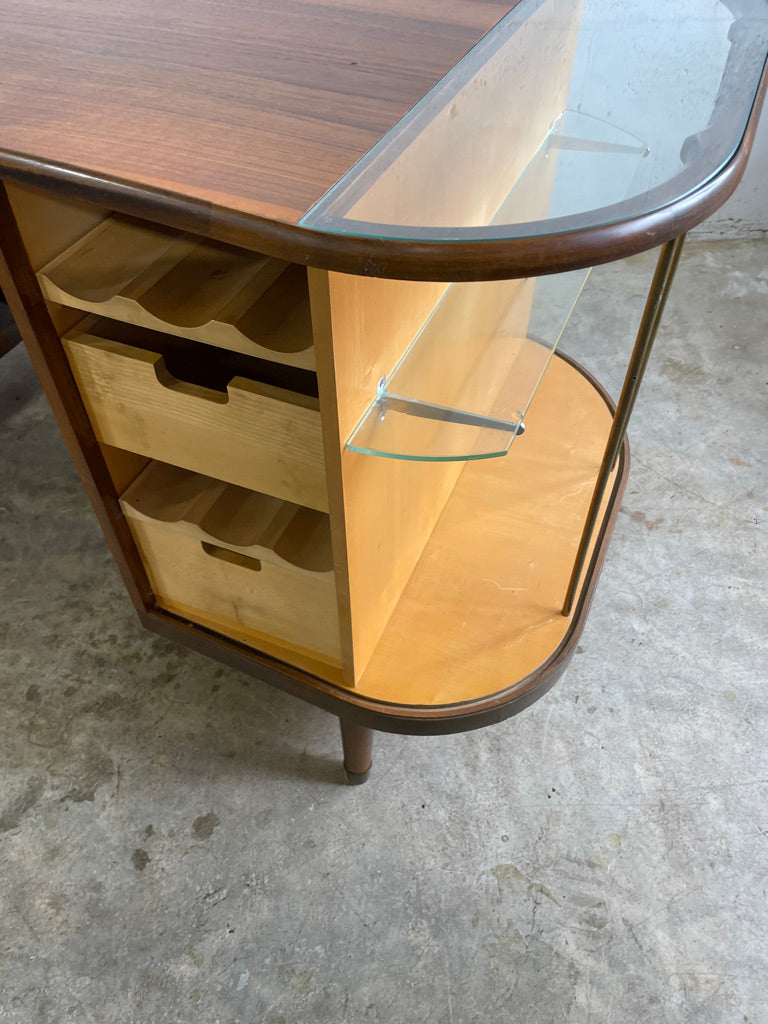 Danish Mid Century Modern Tambour Door Desk with Side Bar