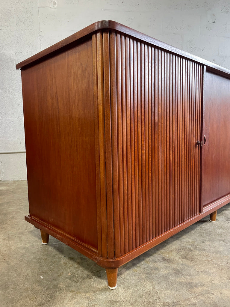 Danish Modern Console or Credenza with Tambour Doors