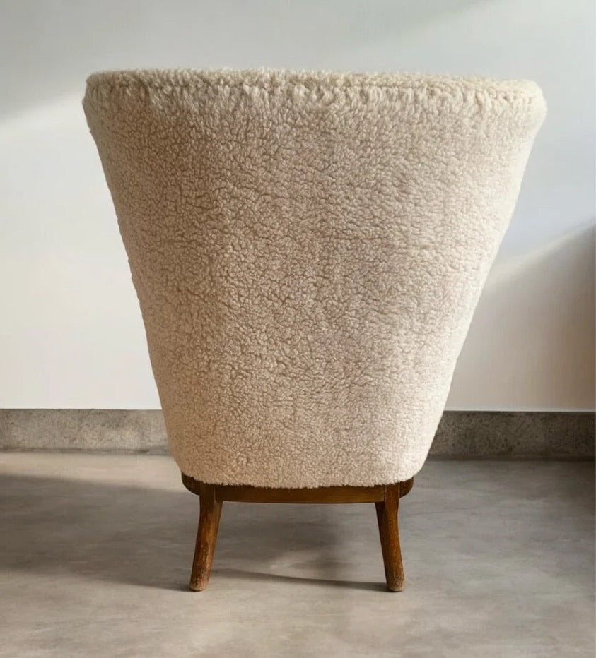 Alfred Christensen Danish Modern Lounge Sheepskin Sherpa Chair