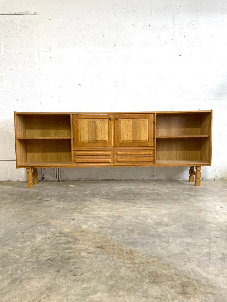 Danish Brutalist Oak Console or Credenza Henning Kjaernulf Attrib