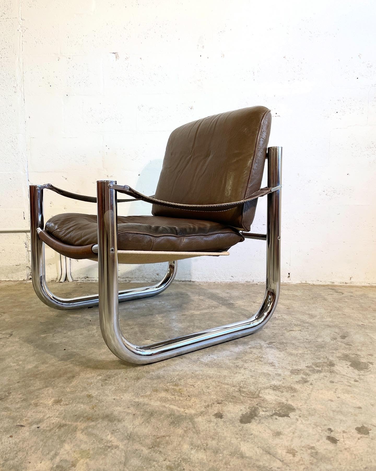Arne Norell Leather and Chrome Safari Chair