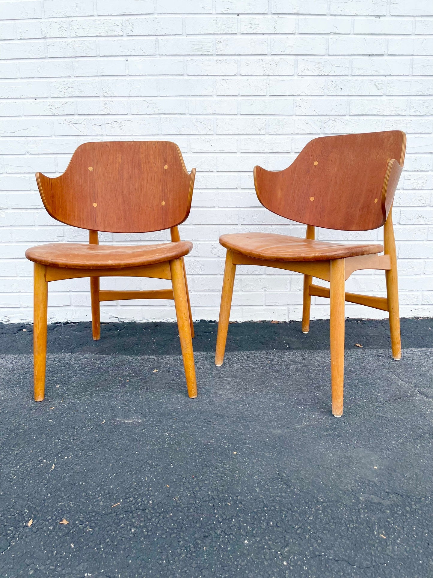 Pair Jens Hjorth Teak + Oak Model 307 Side Chair Danish Modern