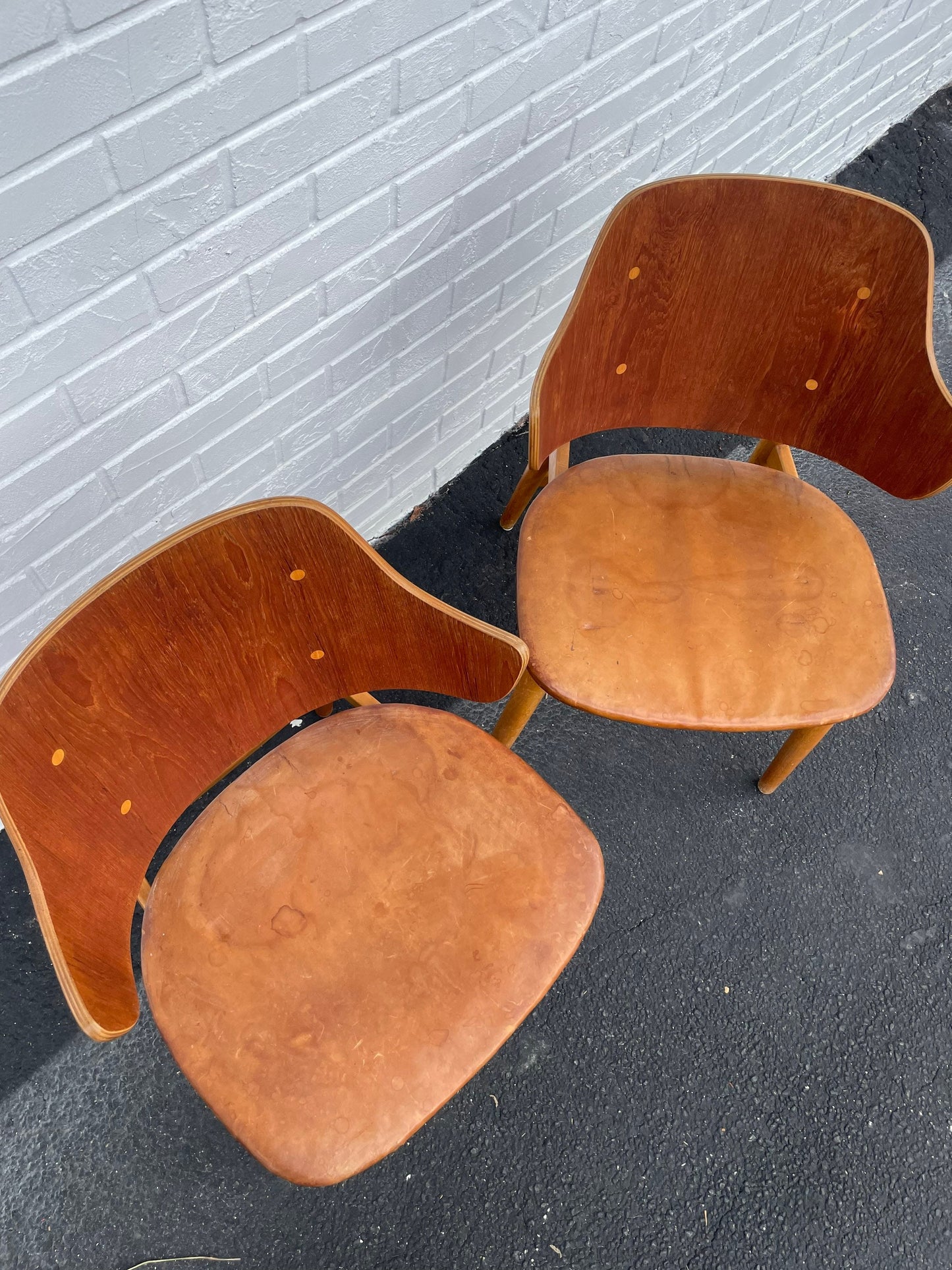 Pair Jens Hjorth Teak + Oak Model 307 Side Chair Danish Modern