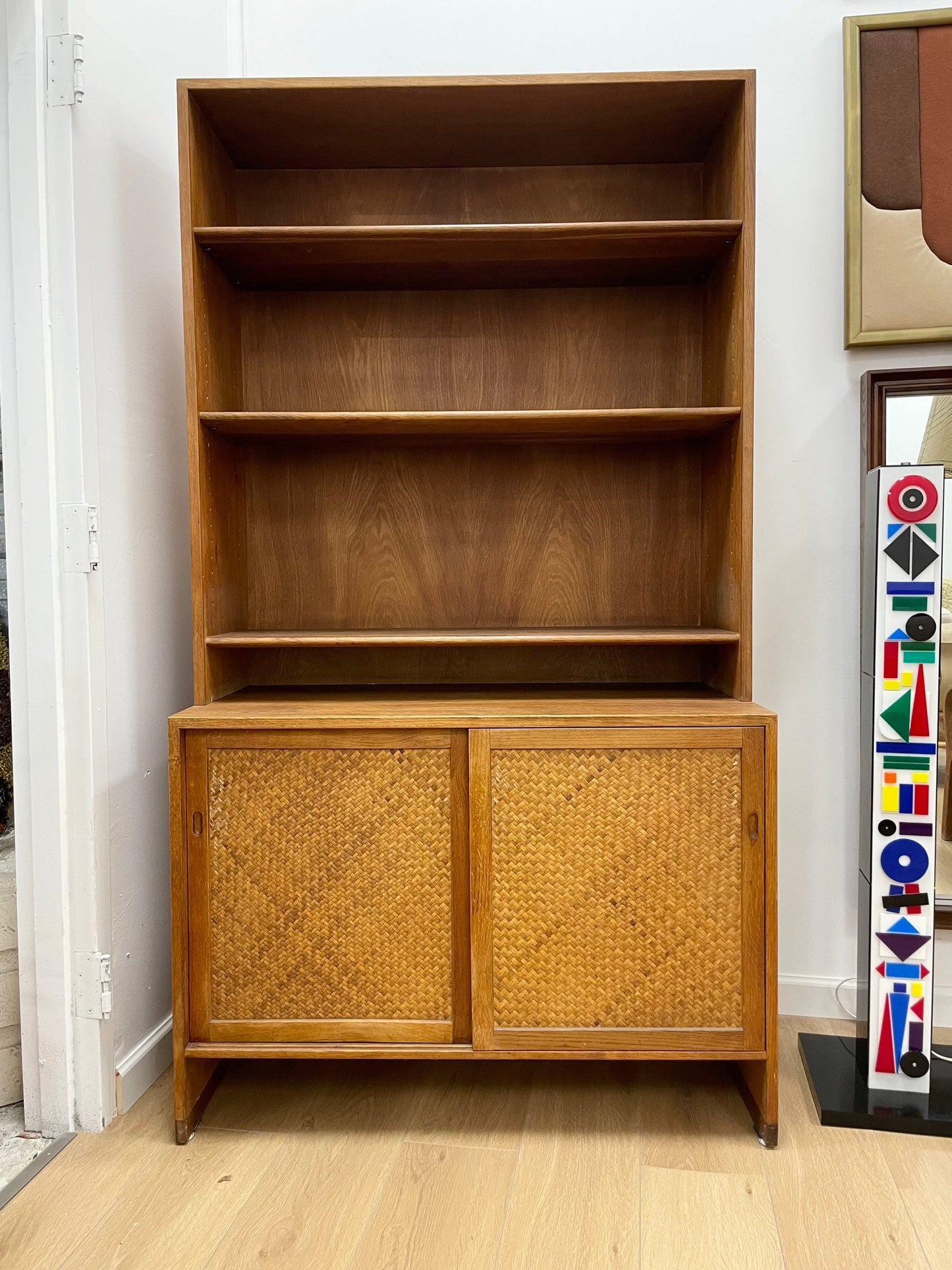 Hans Wegner for RY Mobler Cabinet or Bookcase Oak and Rattan