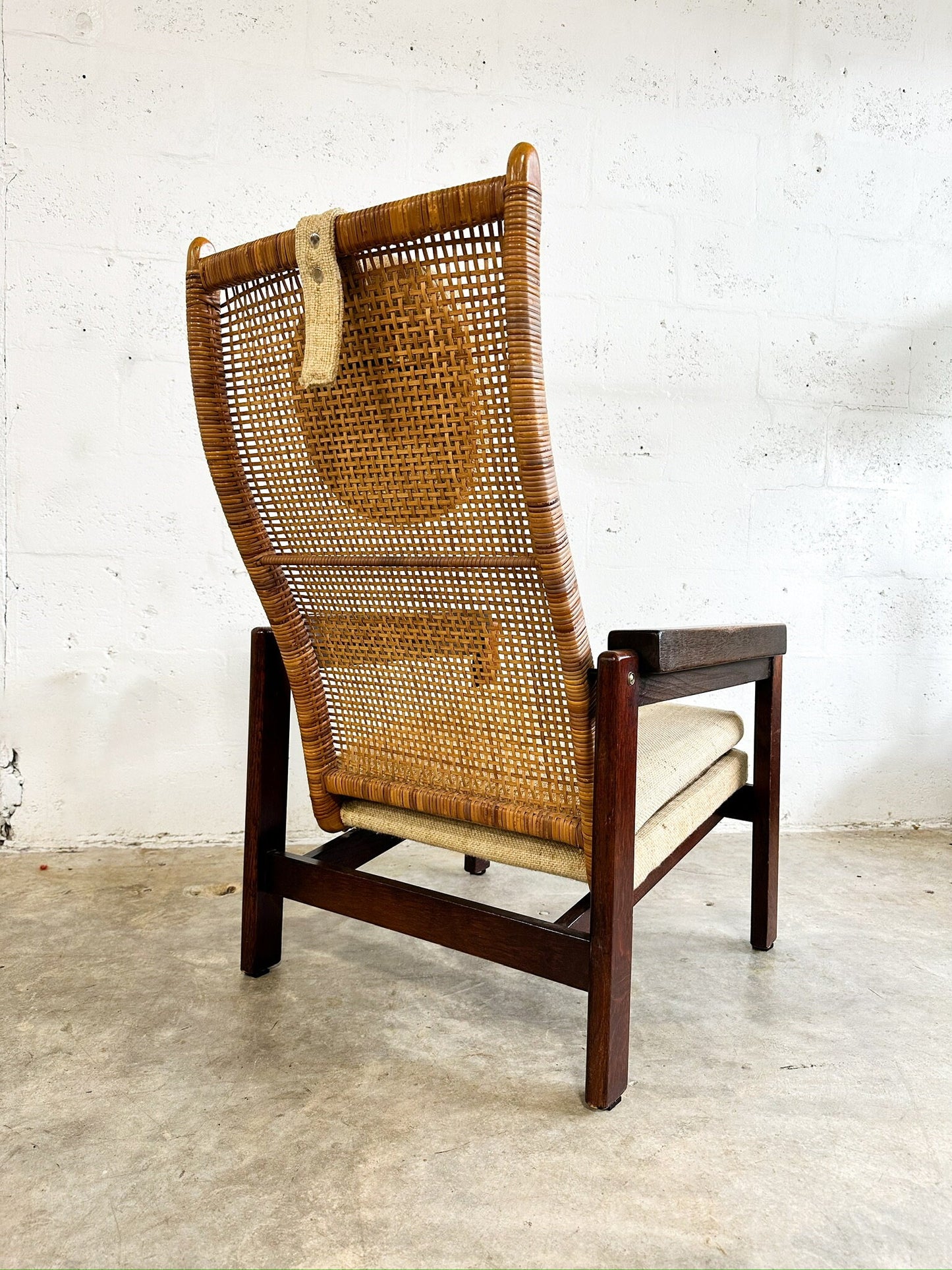 P.J. Muntendam for Jonkers Mid Century Wicker or Rattan Highback Chair