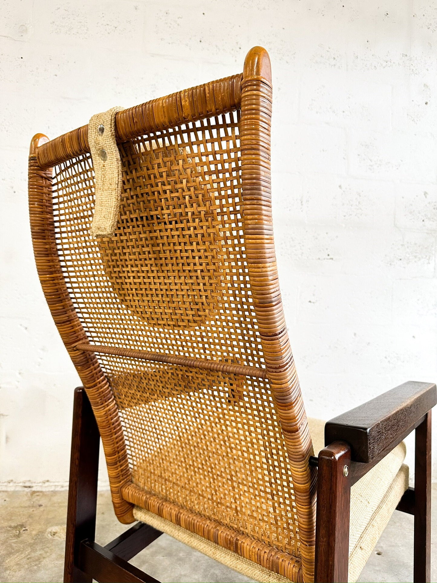 P.J. Muntendam for Jonkers Mid Century Wicker or Rattan Highback Chair