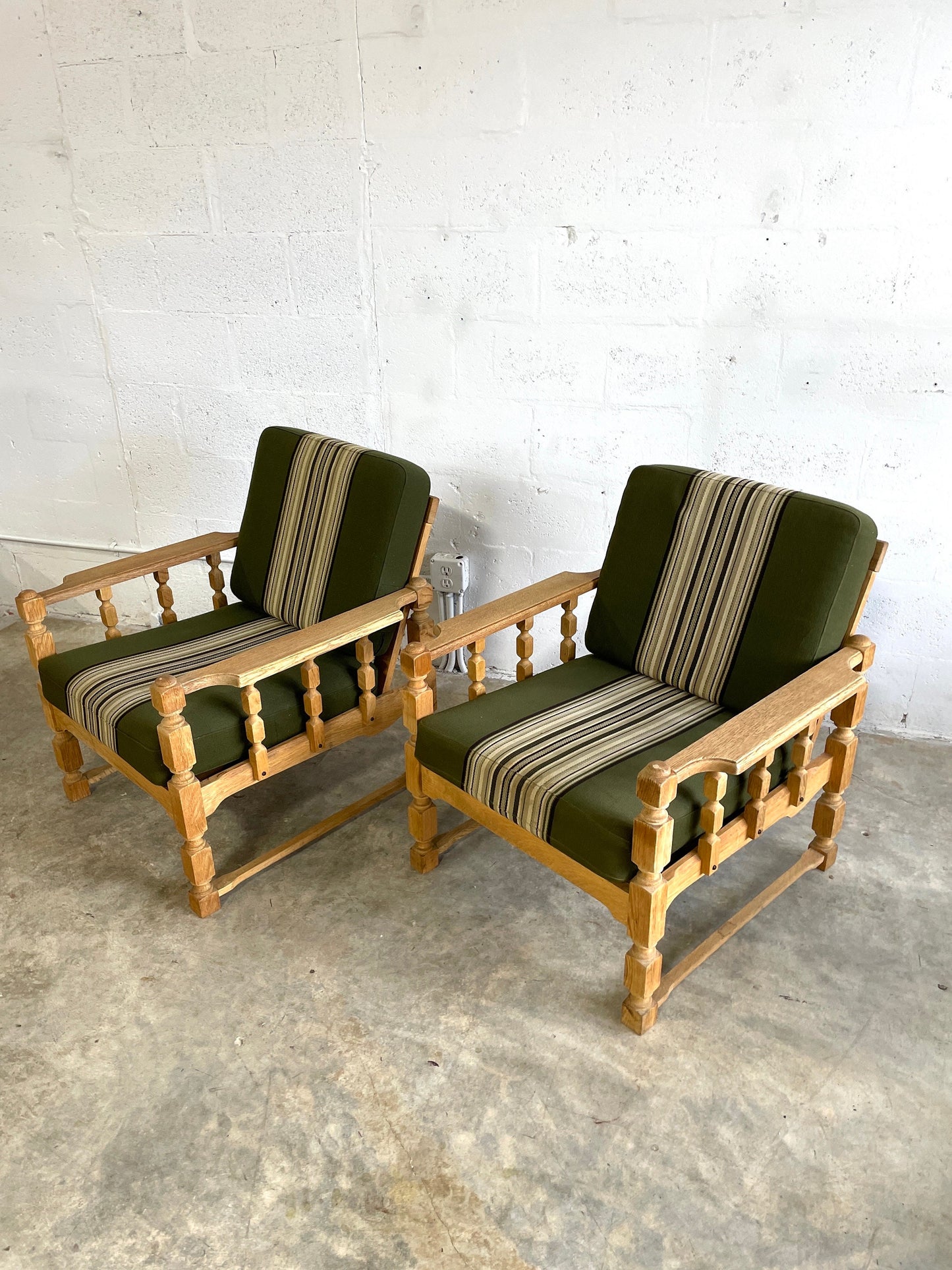 Henning Kjaernulf Oak Brutalist Rustic Danish Lounge Chairs