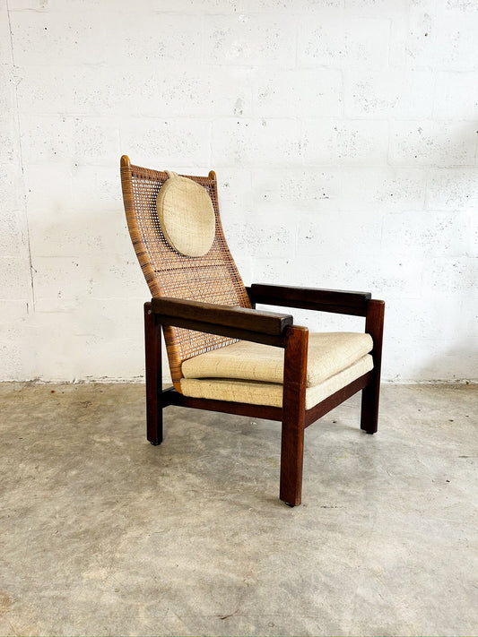 P.J. Muntendam for Jonkers Mid Century Wicker or Rattan Highback Chair