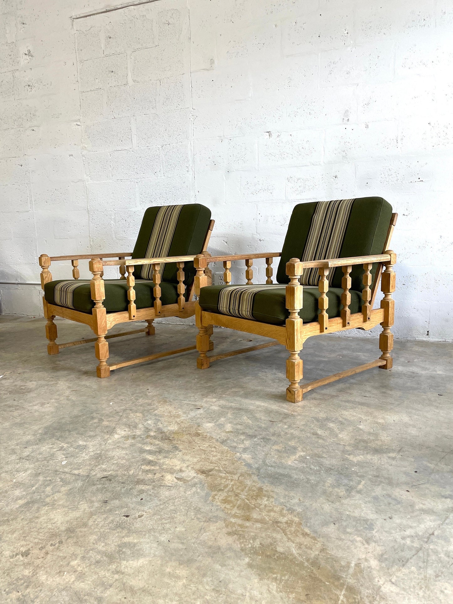 Henning Kjaernulf Oak Brutalist Rustic Danish Lounge Chairs