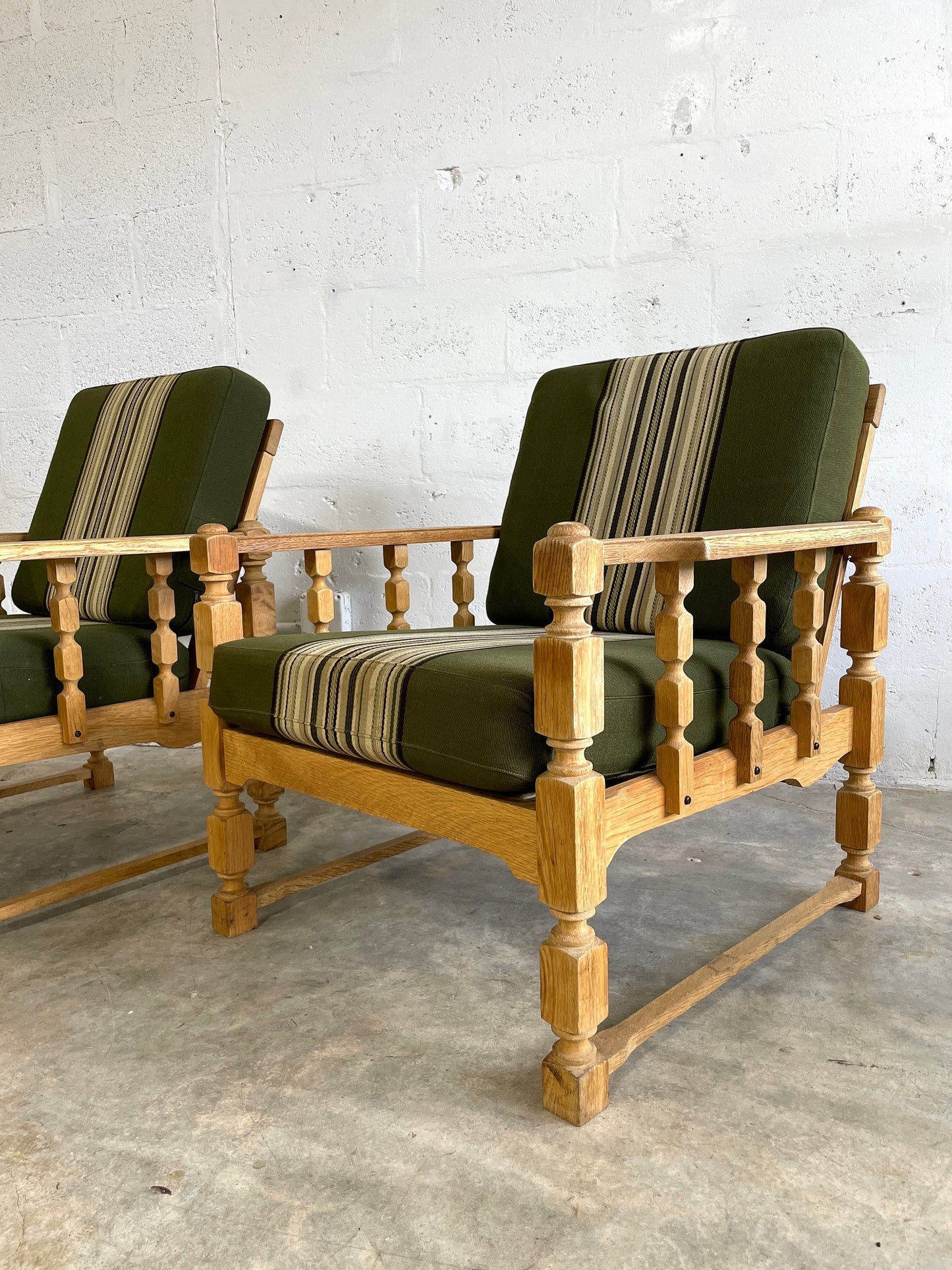 Henning Kjaernulf Oak Brutalist Rustic Danish Lounge Chairs