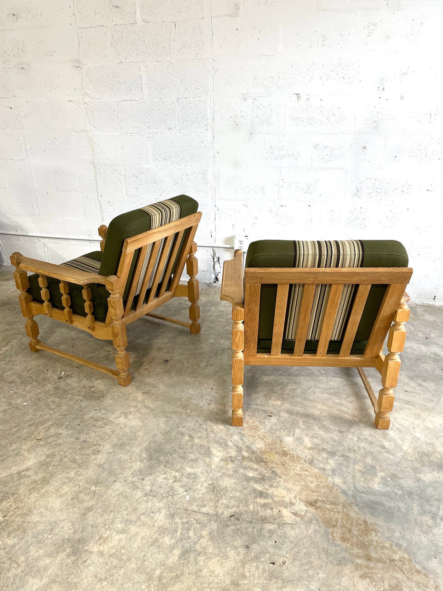 Henning Kjaernulf Oak Brutalist Rustic Danish Lounge Chairs