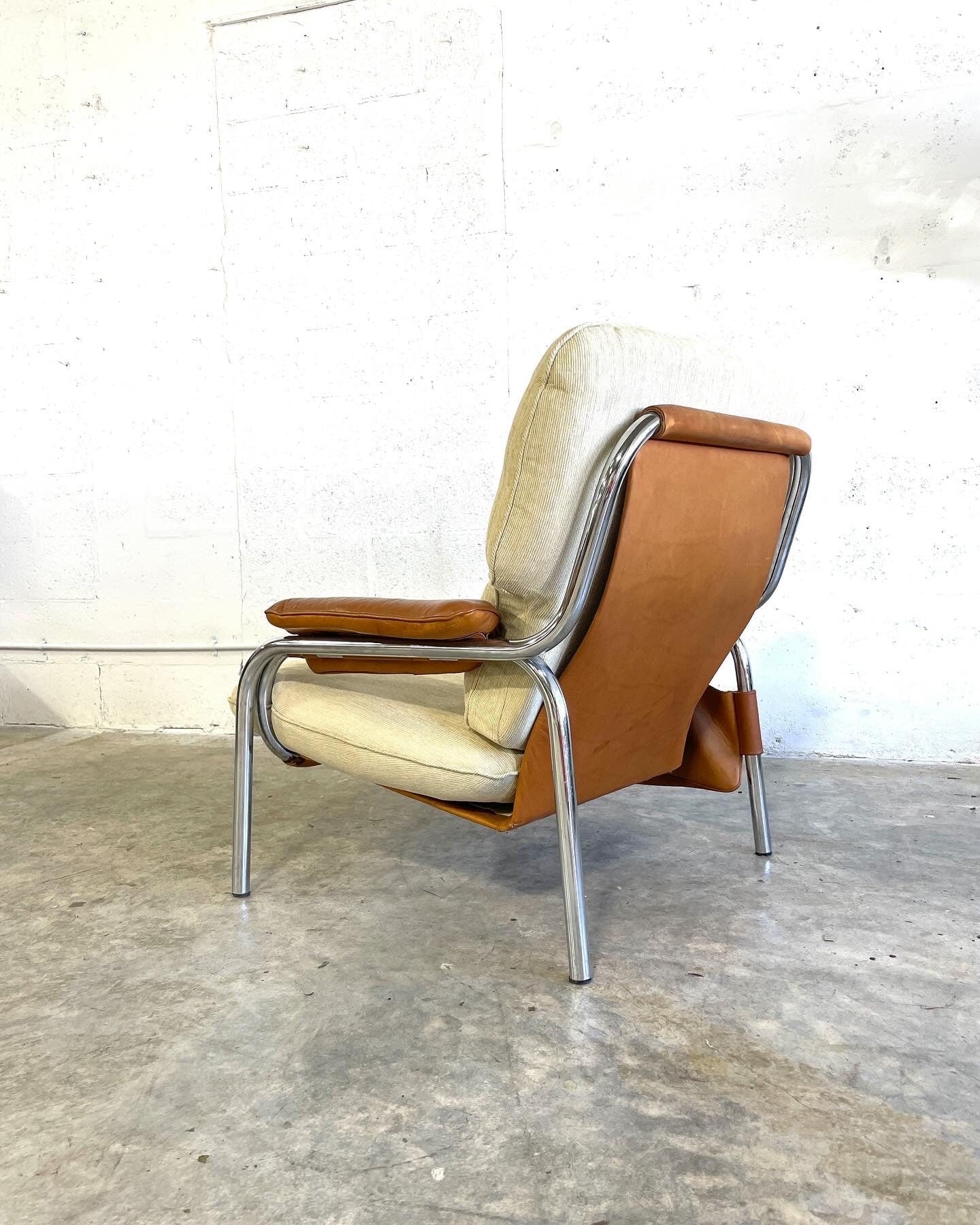 De Sede “Kangaroo” Leather and Chrome Lounge Chair for Hans Eichenberger 70s Danish Modern