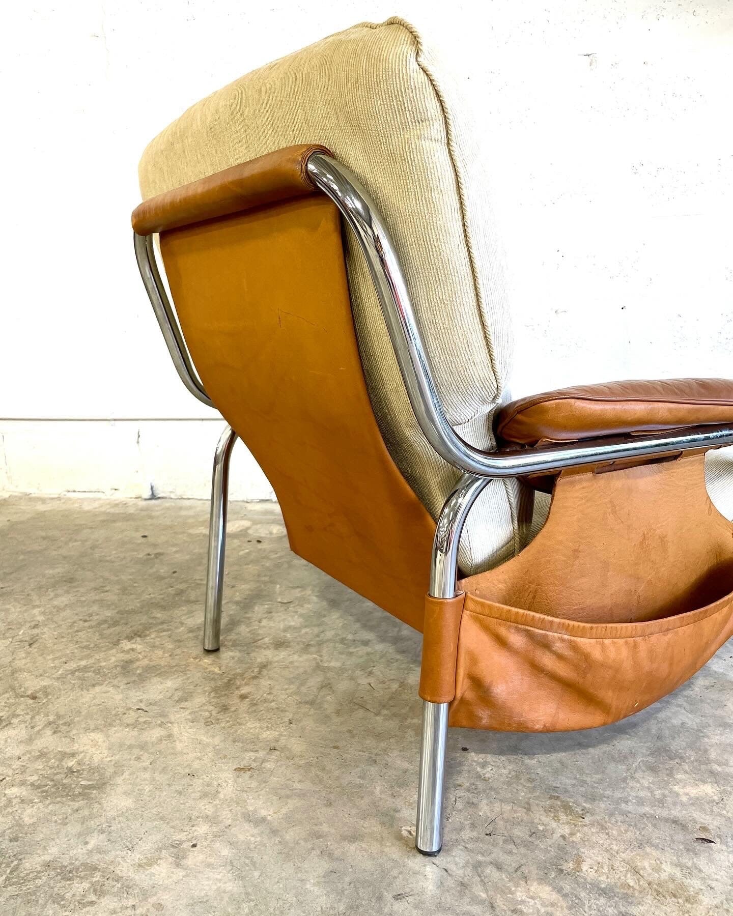 De Sede “Kangaroo” Leather and Chrome Lounge Chair for Hans Eichenberger 70s Danish Modern