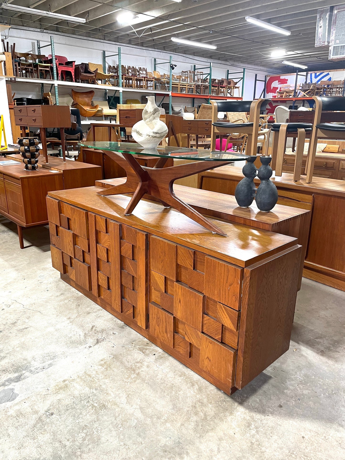 Mid Century Brutalist Credenza or Dresser by Lane