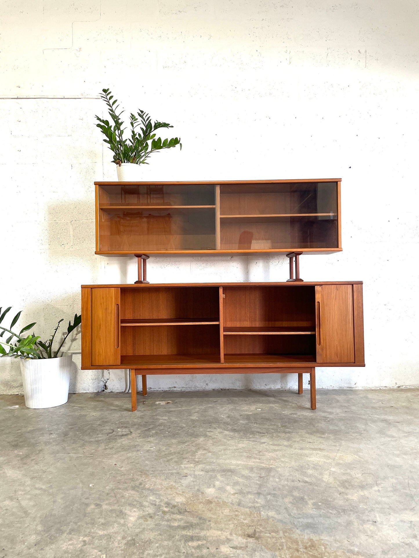 Danish Mid Century Modern Credenza and Hutch or China Cabinet