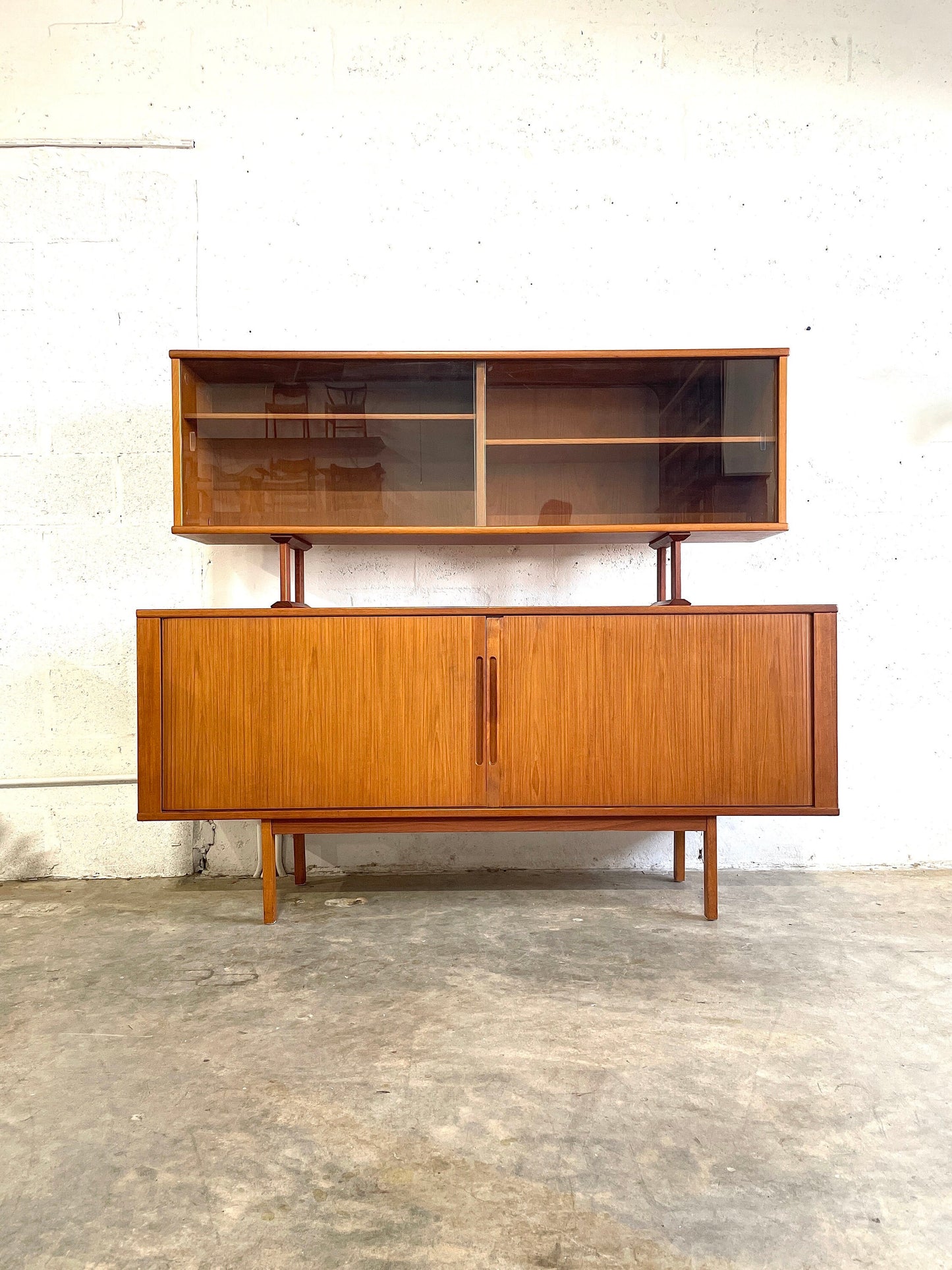 Danish Mid Century Modern Credenza and Hutch or China Cabinet